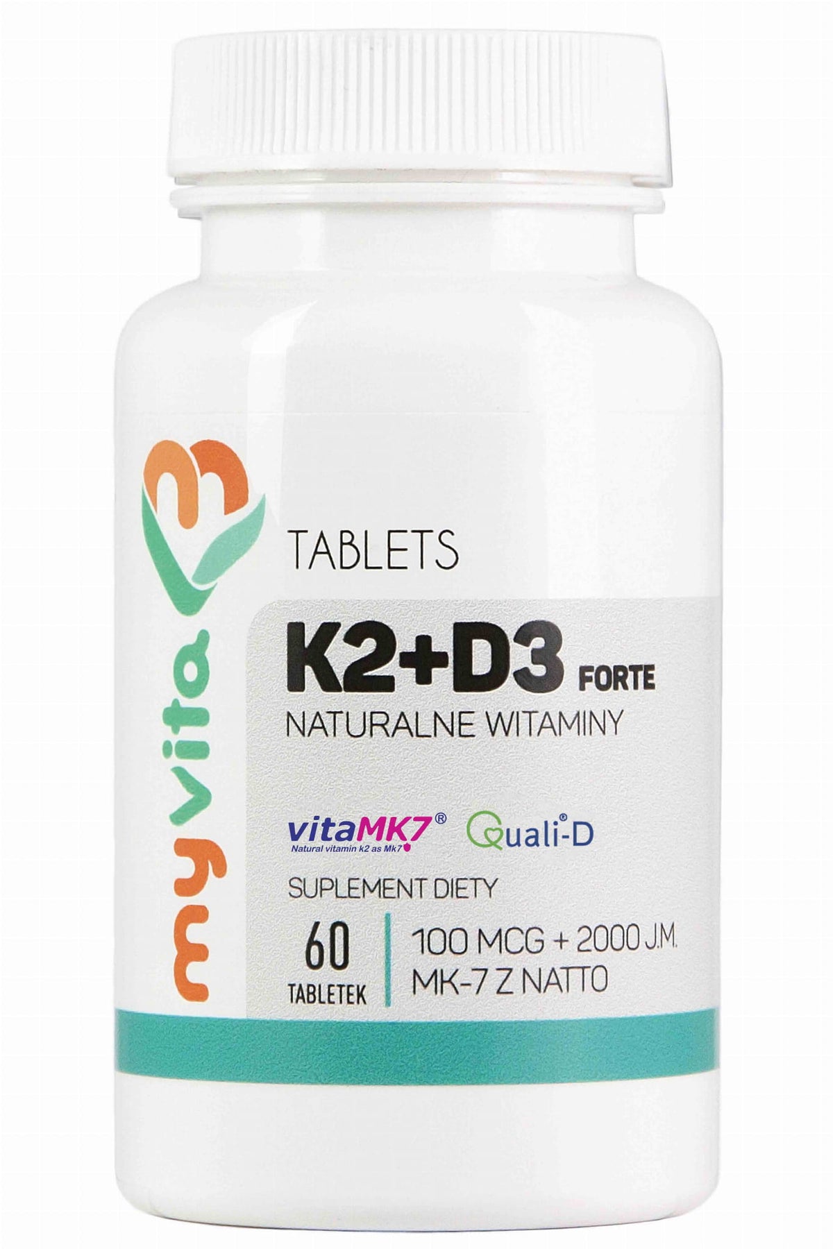 Vitamine K2 MK - 7 K2MK7 + D3 100mcg + 2000iu 60 comprimés MYVITA