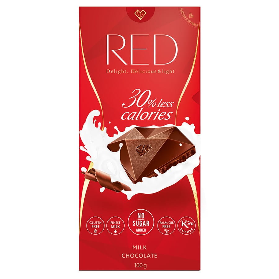 Chocolat au lait 30% moins de calories 100g RED DELIGHT