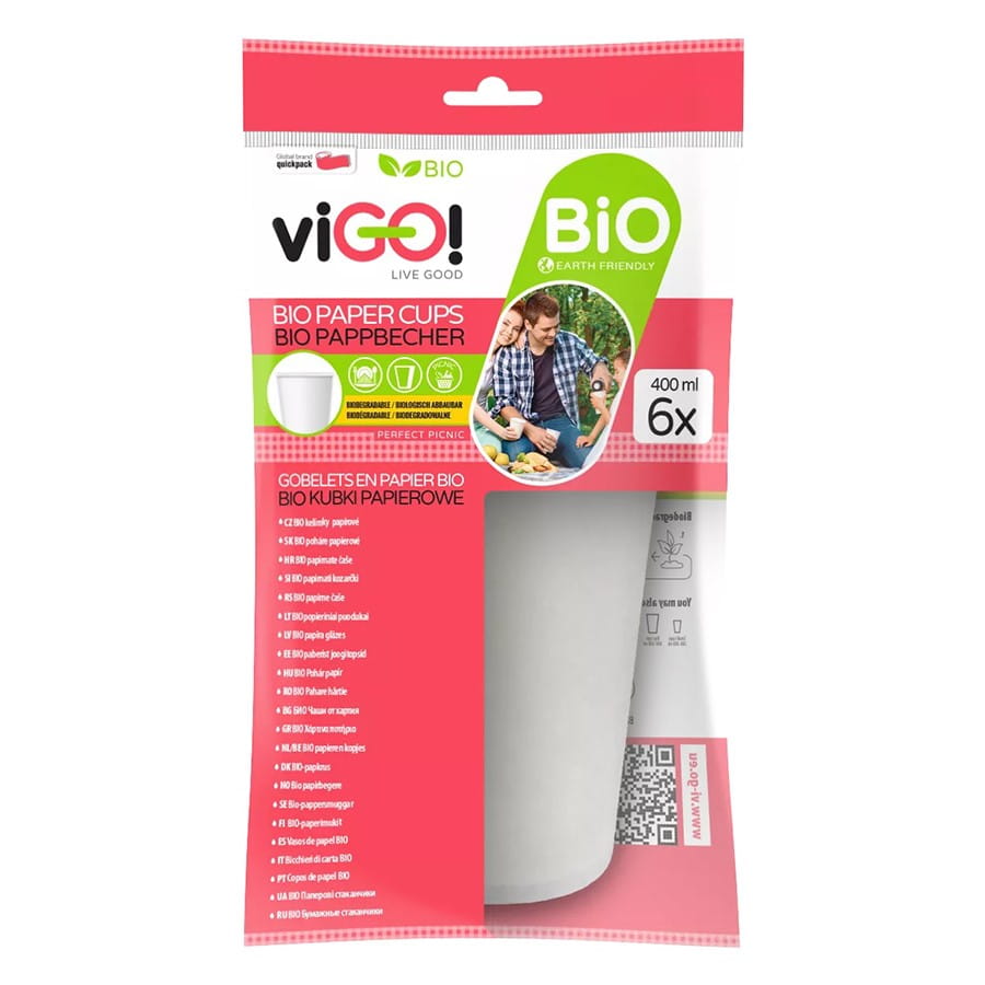 Gobelets en carton biodégradables de 400 ml 6 pièces VIGO!