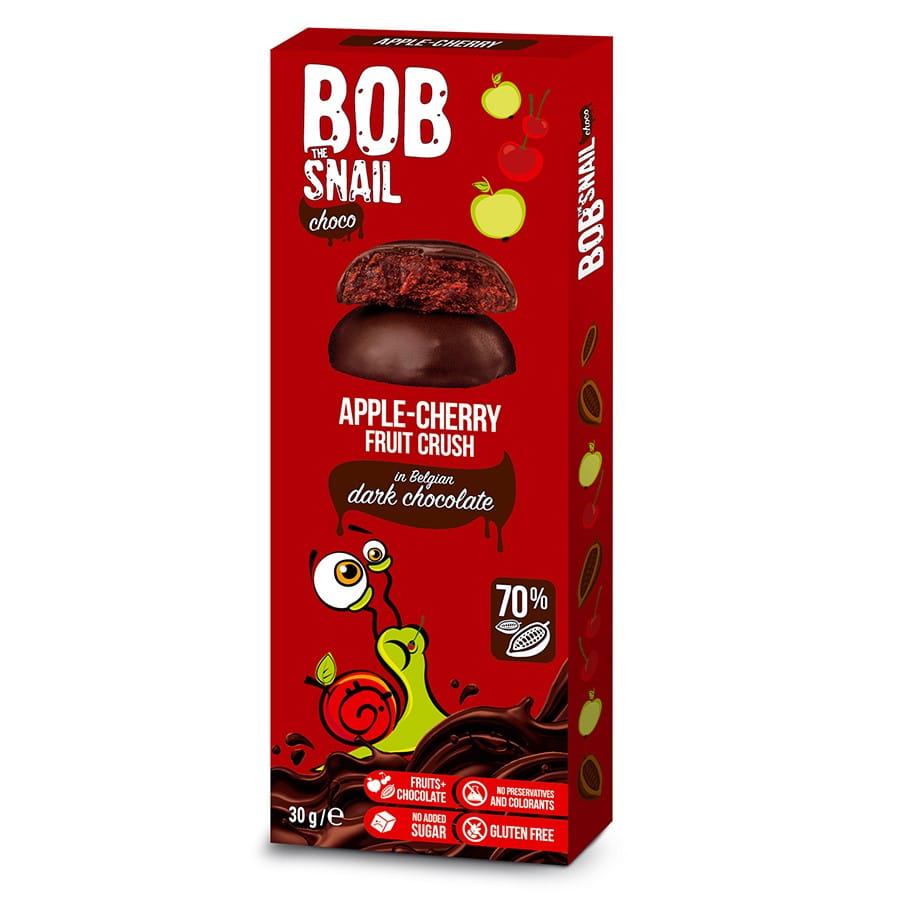 Snack chocolat noir pomme et cerise 30g BOB SNAIL