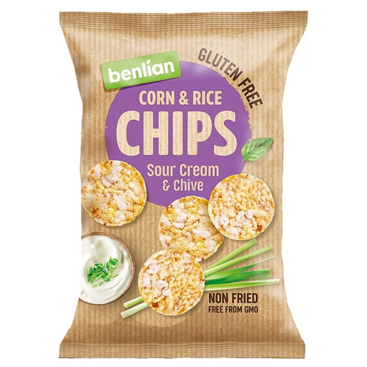 Croustilles de maïs et de riz - crème aigre et ciboulette 50g BENLIAN