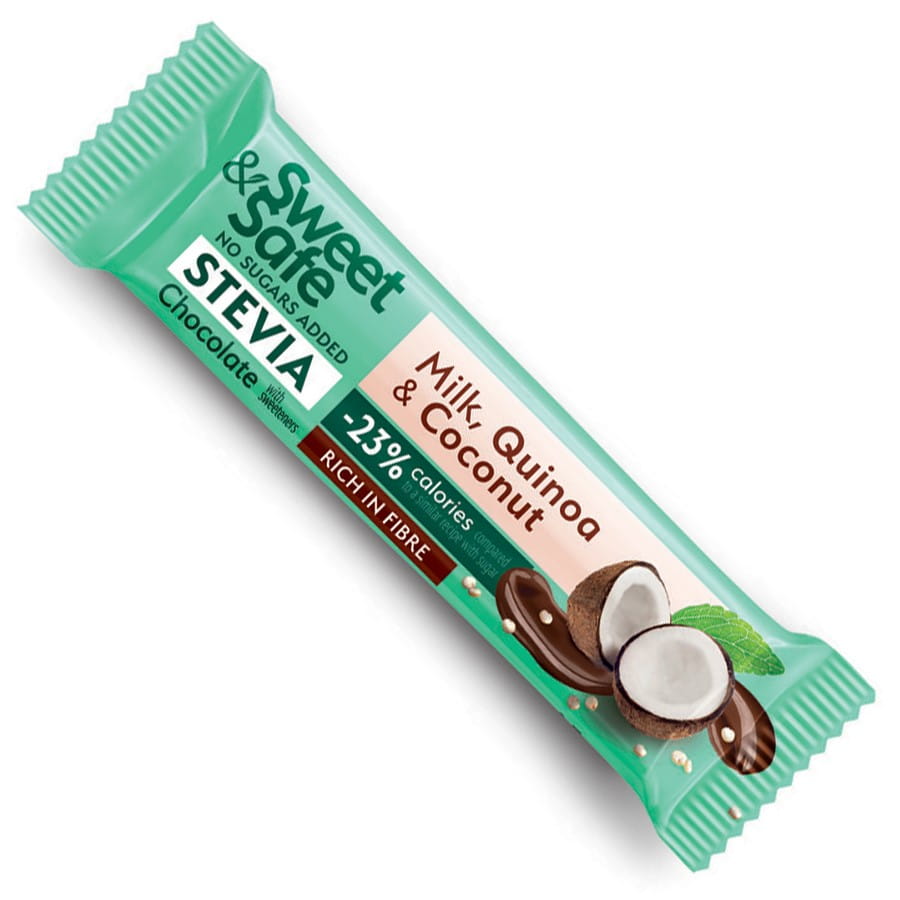 Tablette de chocolat au lait - quinoa et noix de coco sucrée à la stévia 25g SWEET & SAFE
