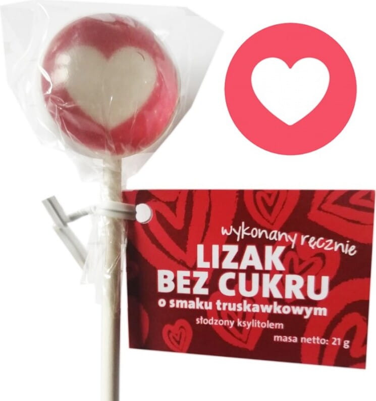 Sucette saveur fraise "coeur" fait main sans sucre ajouté 21g STEWIARNIA