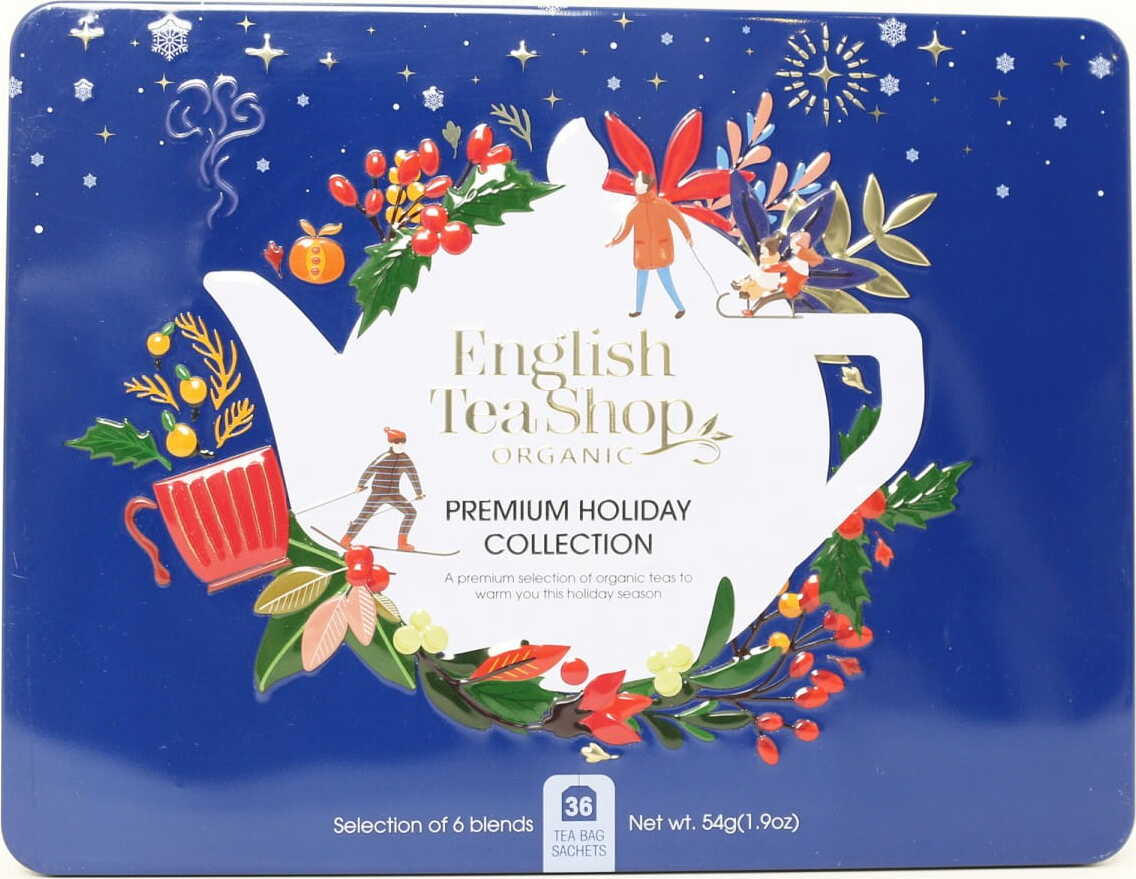 Une collection de thés de Noël en boîte métal cobalt 6 parfums BIO - 36 sachets ENGLISH TEA SHOP