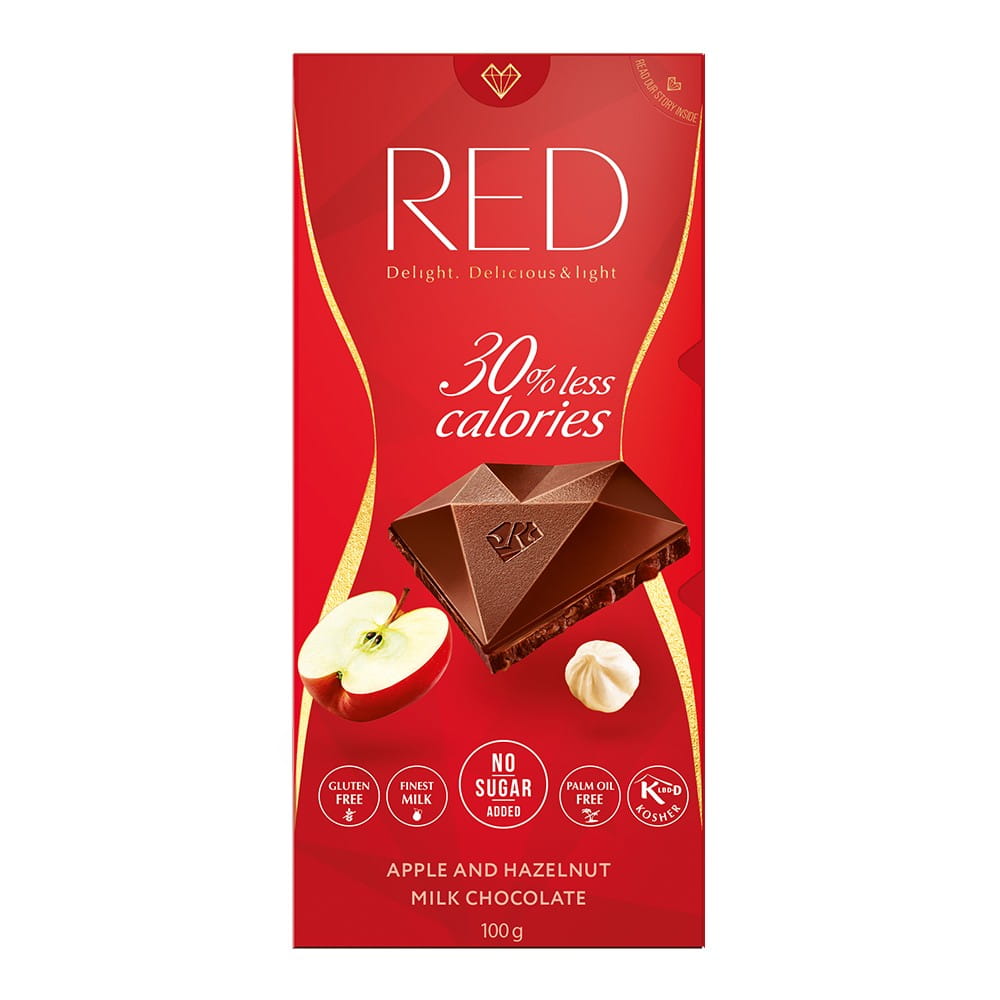 Chocolat au lait rouge sans sucre aux pommes et aux noix 100 g