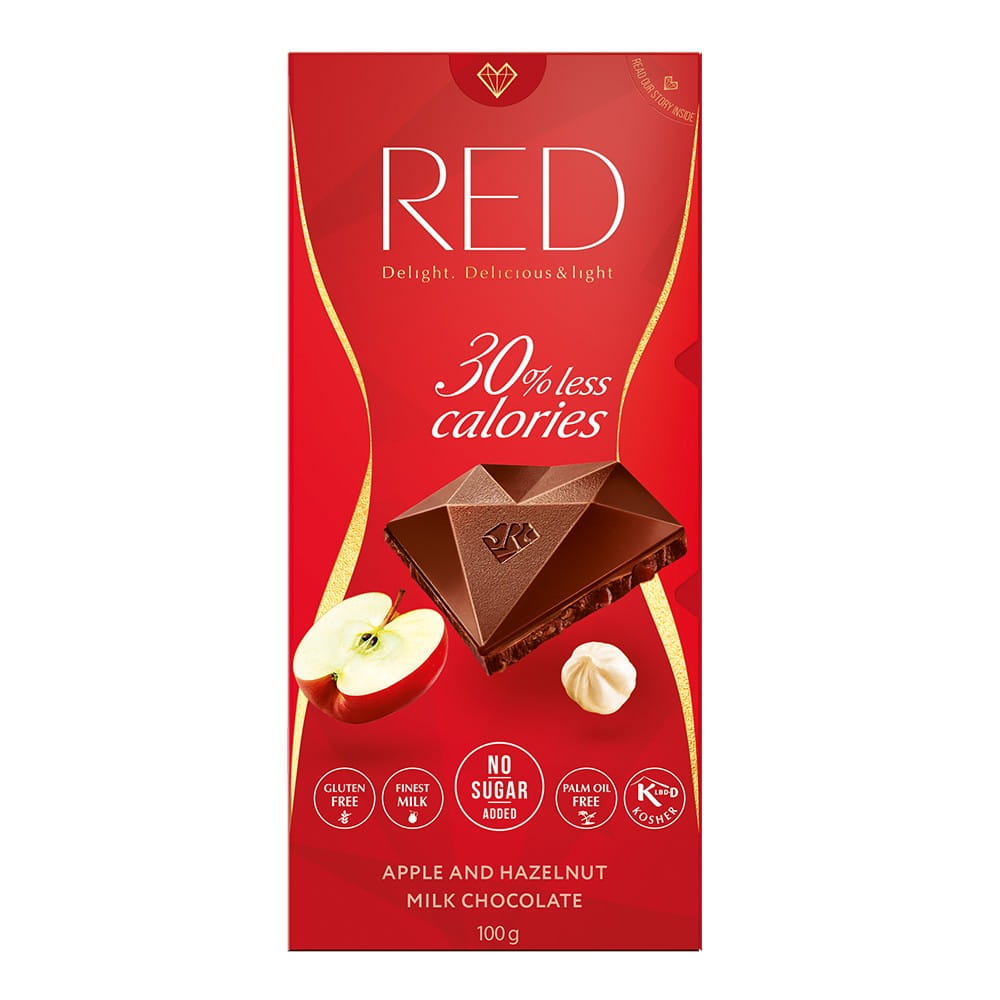 Chocolat au lait rouge sans sucre aux noix 110 g