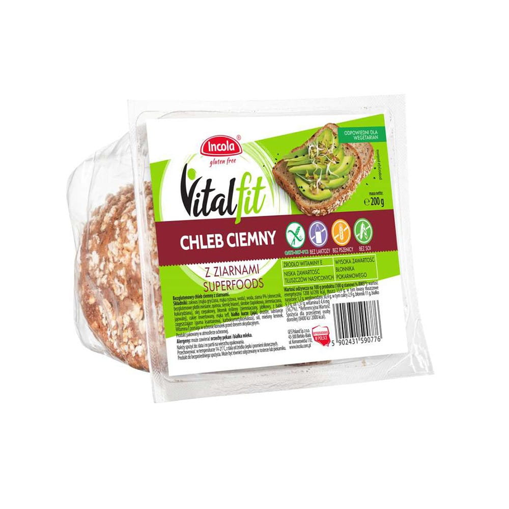 Vitalfit pain noir aux grains sans gluten 200 g GFS POLAND