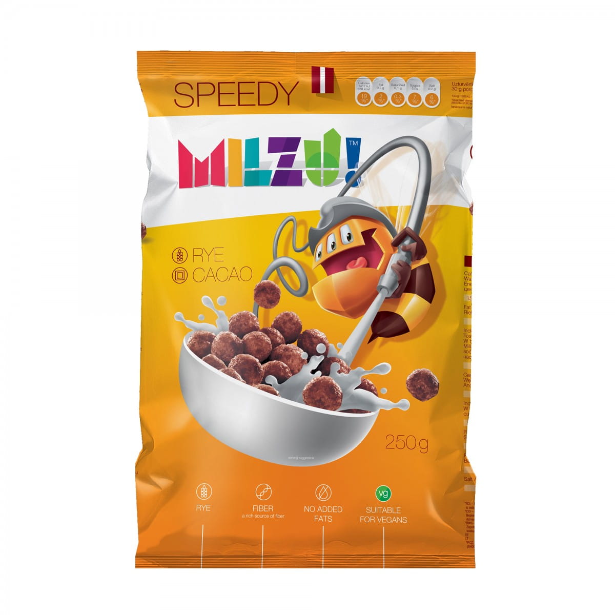 Flocons de seigle boules de cacao agilité 250 g MILZU