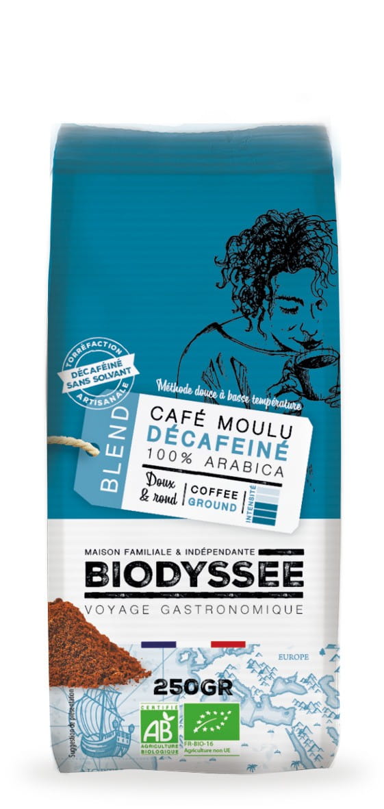 Café 100% Arabica doux, décaféiné, moulu 250g ECO BIODYSSEE