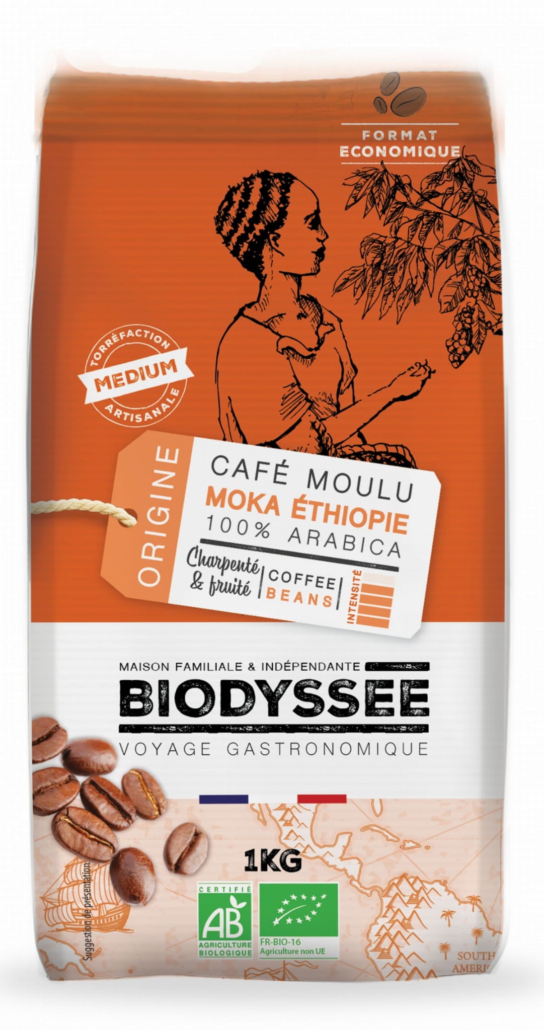 Café 100% arabica ethiopie moka grainé 1kg EKO BIODYSSEE