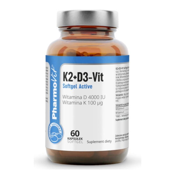 Vitamine K2 D3 softgel actif 60 gélules PHARMOVIT