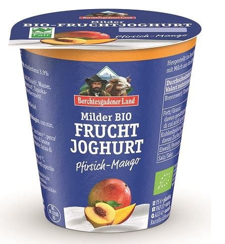 YAOURT PÊCHE - MANGUE (3,9% M.G. DANS LAIT) BIO SANS GLUTEN 150 g - BERCHTESGADENER LAND