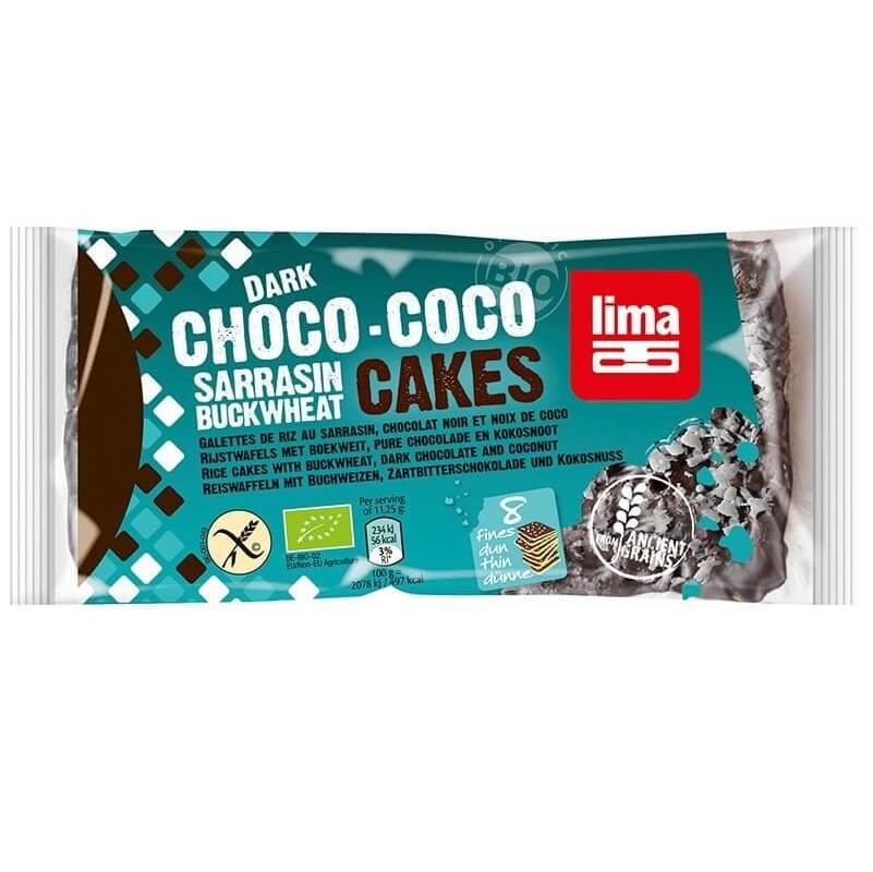 Gaufrettes de riz au sarrasin, coco et chocolat noir, sans gluten BIO 90 g - LIMA