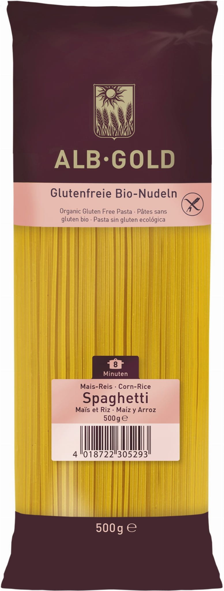 Pâtes (maïs - riz), spaghetti sans gluten BIO 500 g - ALB GOLD