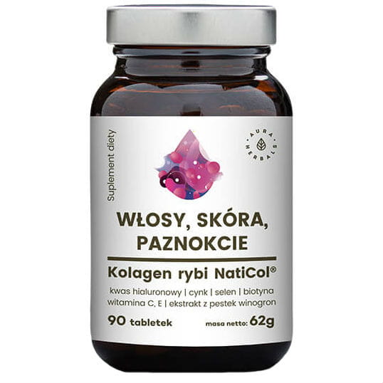 Cheveux peau ongles collagène de poisson naticol + sélénium + biotine 90 comprimés 62g AURA HERBALS
