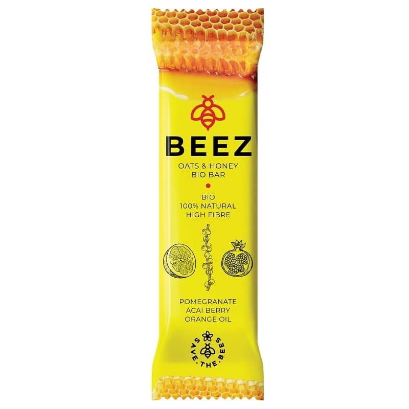 Barre d'avoine miel à la grenade, baies d'açai et huile d'orange BIO 40 g - BEEZ