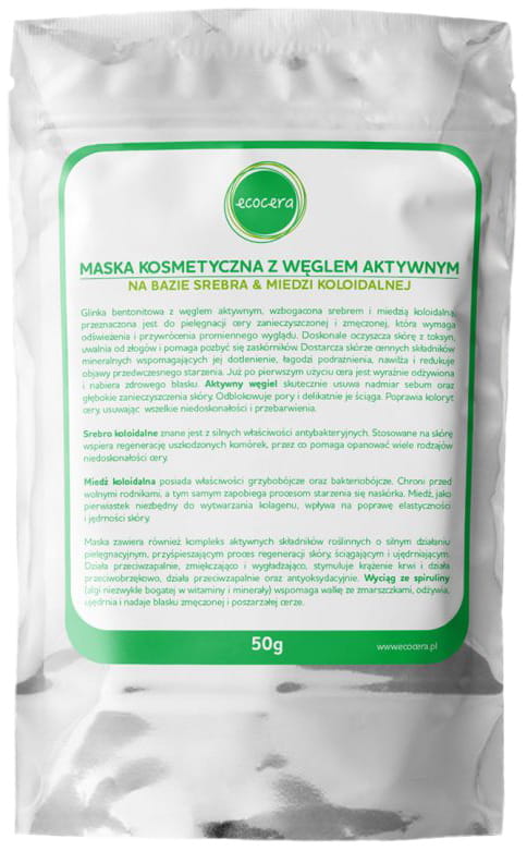 Masque cosmétique au charbon actif à base d'argent & cuivre colloïdal 50g ECOCERA