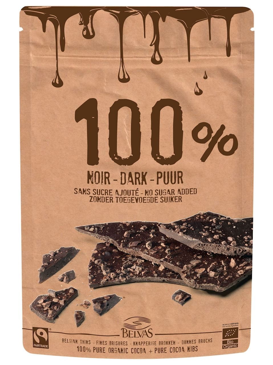 Barres de cacao sans gluten BIO 80 g criollo aux fèves concassées - BELVAS