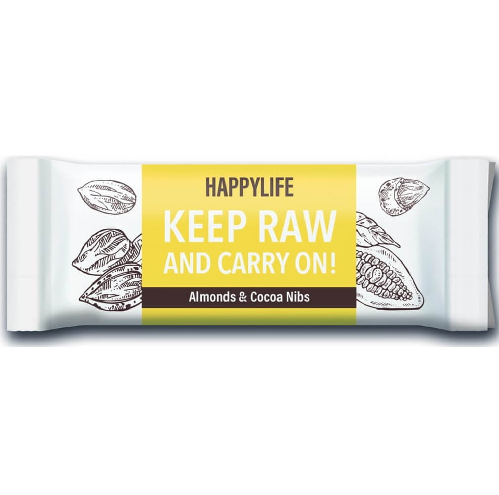 Barre fèves de cacao amandes crues sans gluten BIO 50 g HAPPYLIFE