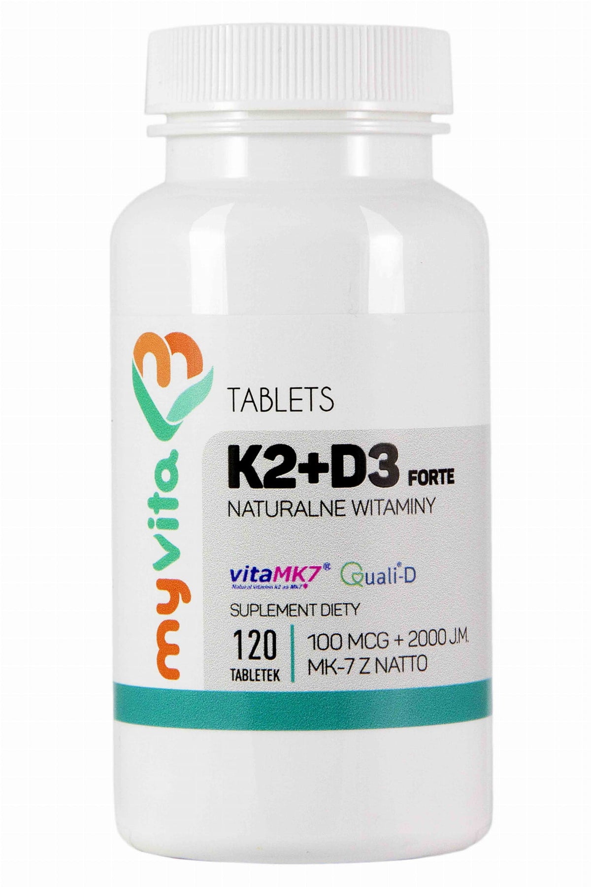 Vitamine K2 MK - 7 K2MK7 + D3 100mcg + 2000iu 120 comprimés MYVITA