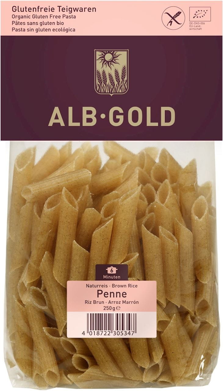 Pâtes de riz penne complètes sans gluten BIO 250 g - ALB GOLD